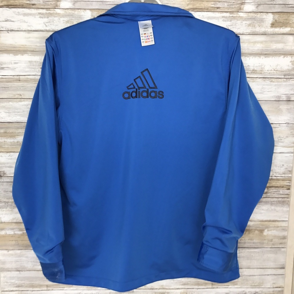 Adidas Mens Jacket Sz M L/S Charcoal Blue Reversible Button Down Windbreaker